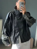 HH Autumn Faux Leather Jacket For Women Casual Solid Long Sleeve Zipper Pu Leather Coats New Fashion Female Streetwear - Image 5